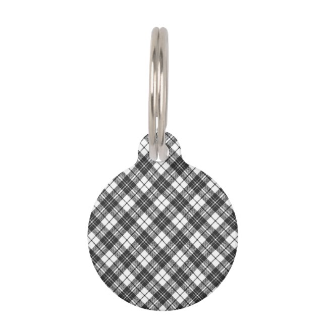 Tartan Musterferien Weihnachten Schwarz-weiß Haustiermarke (Vorderseite)