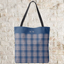 Tartan - Navy Blue mit Light and Dark Taupe Brown Tasche