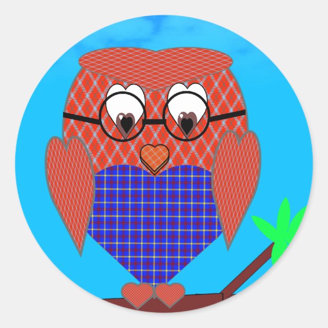 Tartan Owl Runder Aufkleber (Vorderseite)