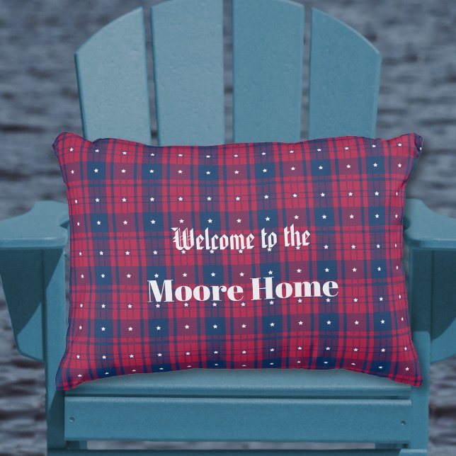 Tartan - Patriotic - Red Blue White Stars Akzent Kissen Für Draußen (Tartan - Patriotic - Red Blue White Stars Accent Outdoor Pillow by Leapfroglisics Shop)