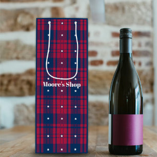 Tartan - Patriotic - Red Blue White Stars Geschenktüte Für Weinflaschen