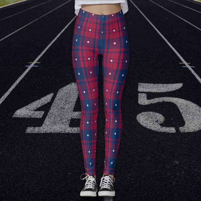 Tartan - Patriotic - Red Blue White Stars Leggings (Von Creator hochgeladen)