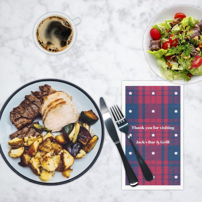 Tartan - Patriotic - Red Blue White Stars Napkins Serviette (Von Creator hochgeladen)