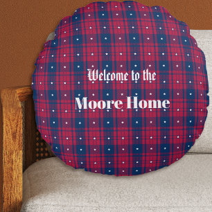 Tartan - Patriotic - Red Blue White Stars Rundes Kissen