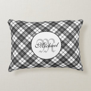 Tartan pattern Christmas Schwarz-weiß Monogram Dekokissen