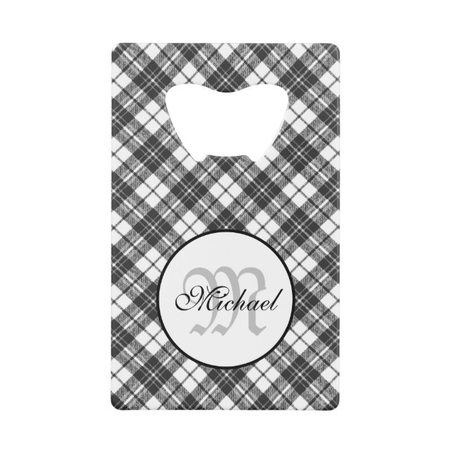 Tartan pattern Christmas Schwarz-weiß Monogram Geldbeutel Flaschenöffner (Vorderseite)