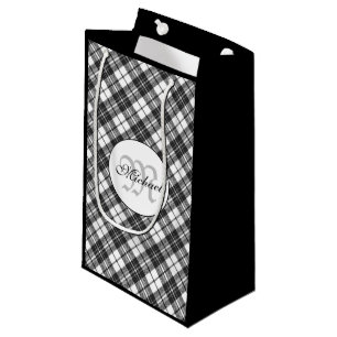 Tartan pattern Christmas Schwarz-weiß Monogram Kleine Geschenktüte