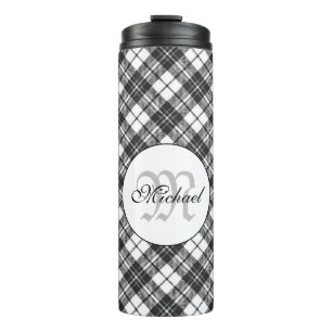 Tartan pattern Christmas Schwarz-weiß Monogram Thermosbecher