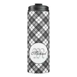 Tartan pattern Christmas Schwarz-weiß Monogram Thermosbecher