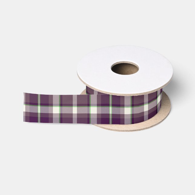 Tartan Pattern Eggplant und Green ID210 Satinband (Spule)