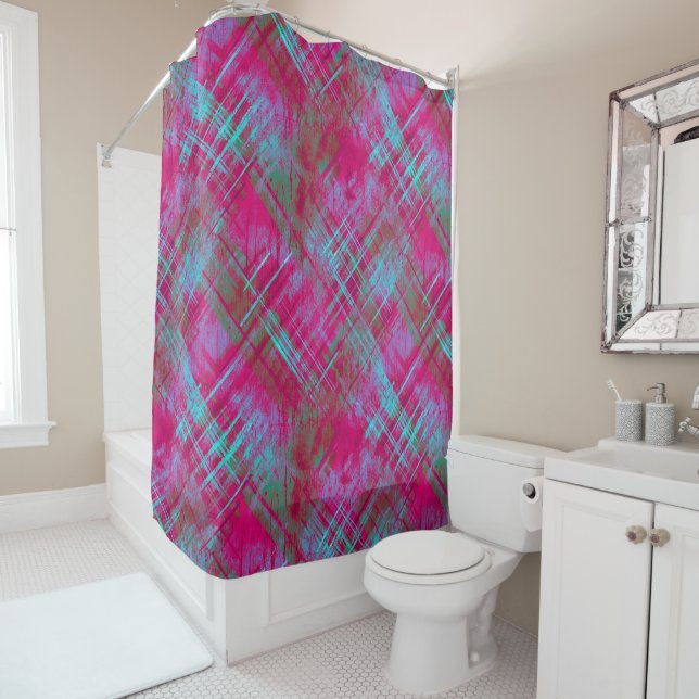 Tartan Pink Lila Aqua Kariertes Bad Duschvorhang (Beispiel)