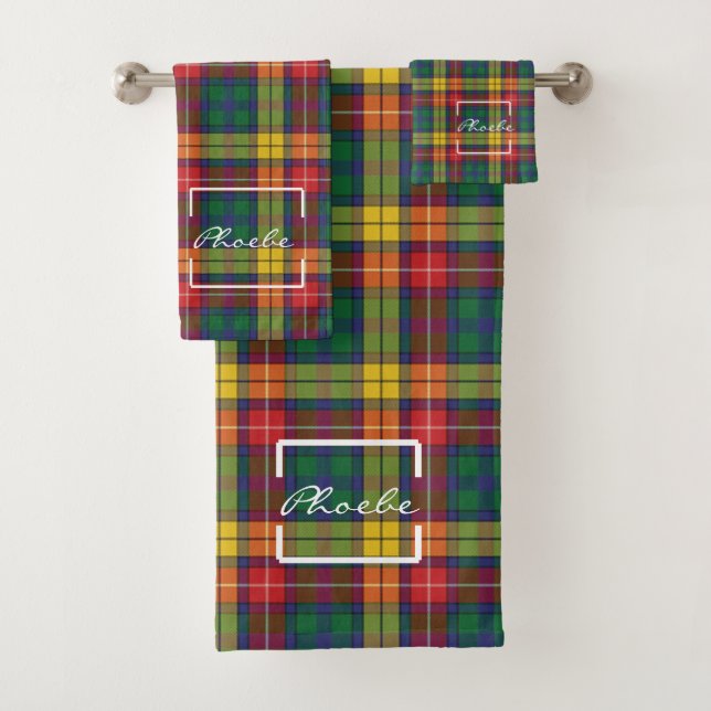 Tartan Plaid Clan Buchanan jaune rouge vert chèque (En situation)