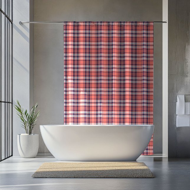 Tartan Plaid Curtain Coral Navy Gift for Retirees Duschvorhang (Tartan Plaid Curtain Coral Navy Gift for Retirees)