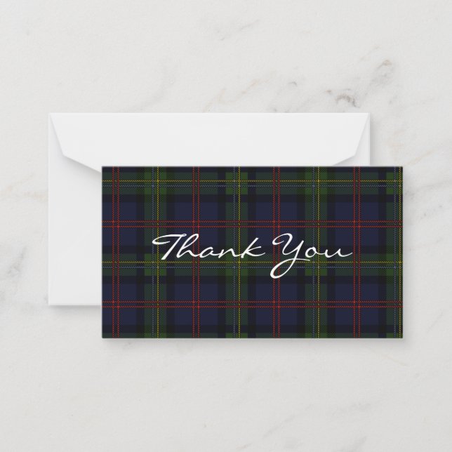 Tartan Plaid Malcolm Script Danke Mitteilungskarte (Vorderseite)