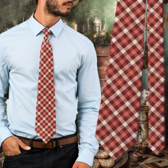 Tartan Plaid Maroon and Cream Design Krawatte (Von Creator hochgeladen)