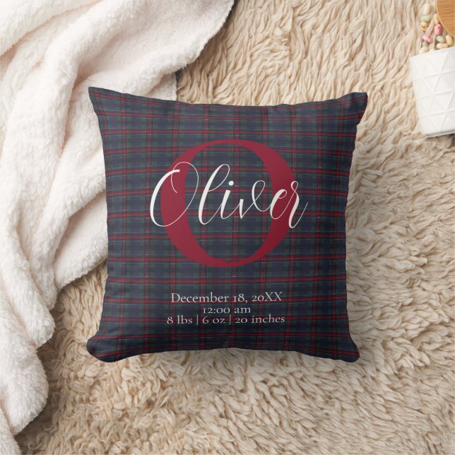 Tartan Plaid Monogram Birth Stats Newborn Baby Boy Kissen (Decke)