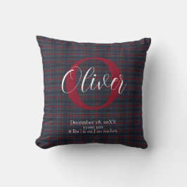 Tartan Plaid Monogram Birth Stats Newborn Baby Boy Kissen