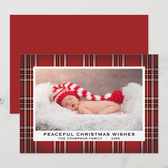 Tartan Plaid | Red Classic Holiday Carte photo (Devant / Derrière)