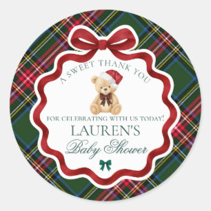 Tartan Plaid Weihnachtsbär Baby Shower Favorit Runder Aufkleber