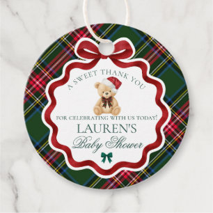 Tartan Plaid Weihnachtsbär Baby Shower Kreis Geschenkanhänger