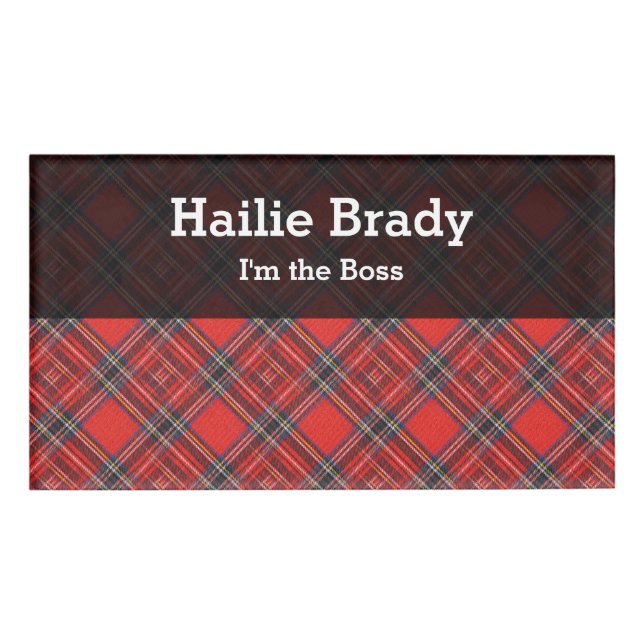 Tartan-Plaidermuster rotes Royal-Gewebe Namenschild (Vorderseite)