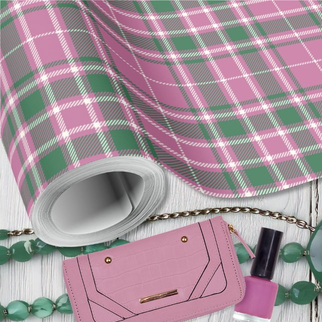Tartan - Rose Rosa-Smaragd-Grün-Elfenbein Geschenkpapier (Tartan - Rose Pink-Emerald Green-Ivory Wrapping Paper by Leapfroglisics Shop)