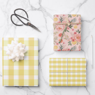 Tartan-Rosen-Lemone-Gelb-Set Geschenkpapier Set