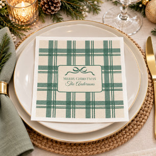 Tartan Salbeigrün Creme Karo Schleife Weihnachten Serviette