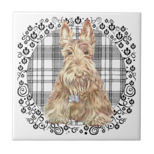 Tartan Scottie Schwarz-Weiß Fliese