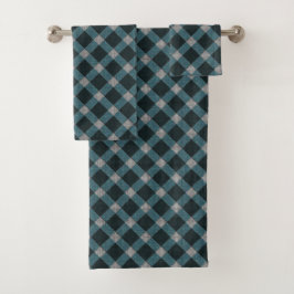 Tartan-Stil in grauem Cyan und hellem Relief Badhandtuch Set