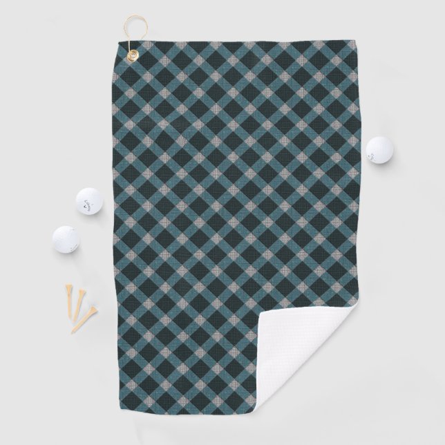Tartan-Stil in grauem Cyan und hellem Relief Golfhandtuch (Insitu)