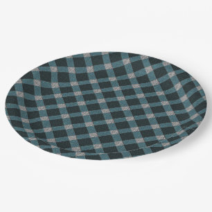 Tartan-Stil in grauem Cyan und hellem Relief Pappteller