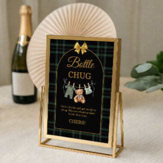 Tartan Teddy Bear Baby Bottle Chug Game Sign  Poster