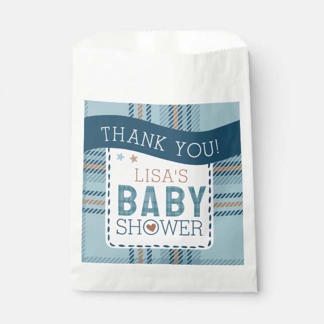 Tartan Teddy Bear, Baby Boy Shower Customizable Geschenktütchen (Vorderseite)