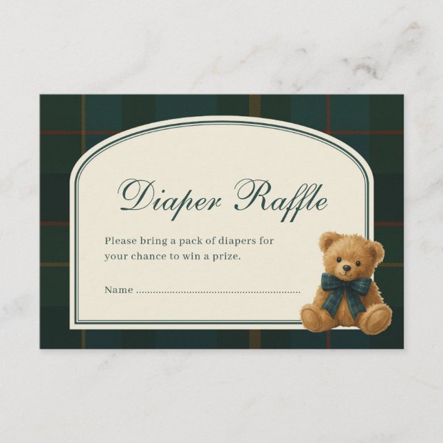 Tartan Teddy Bear Baby Shower Diaper Raffle Begleitkarte (Vorderseite)