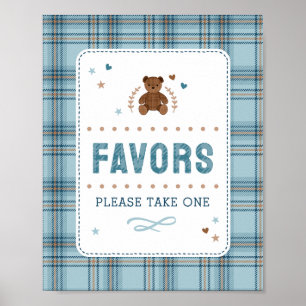 Tartan-Teddybär, Baby Boy Shower FAVOR-SCHILD Poster