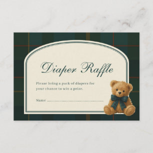 Tartan-Teddybär-Baby-Shower-Windel-Raffle Begleitkarte