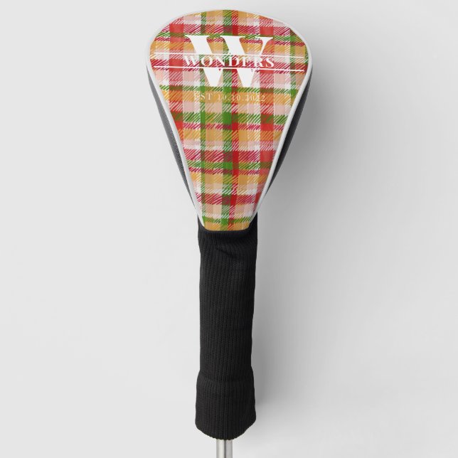 Tartan-Textur Karomuster mit Monogramm Golf Headcover (Vorderseite)