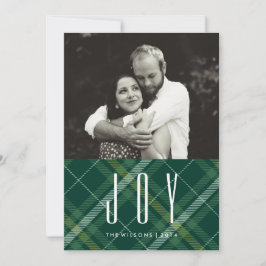Tartan Tidings JOY Kariert Gingham Holiday Fotokar Feiertagskarte
