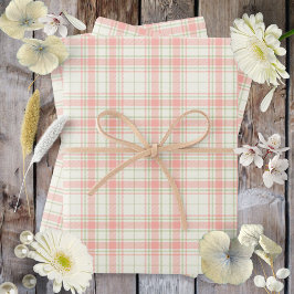 Tartan - Tief rosa Farbe Grün-Extra Licht Elfenbei Geschenkpapier Set