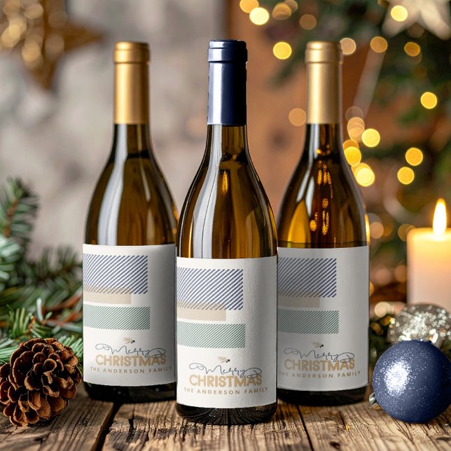 Tartan Twill Merry Christmas Blue ID1141B Weinetikett (Von Creator hochgeladen)