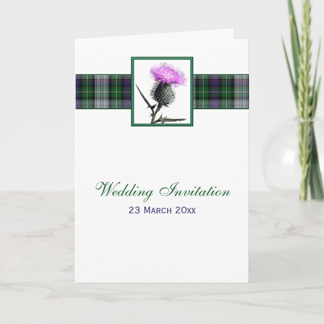 Tartan-und Distel-Karten-Art-Hochzeits-Einladung Einladung (Vorderseite)