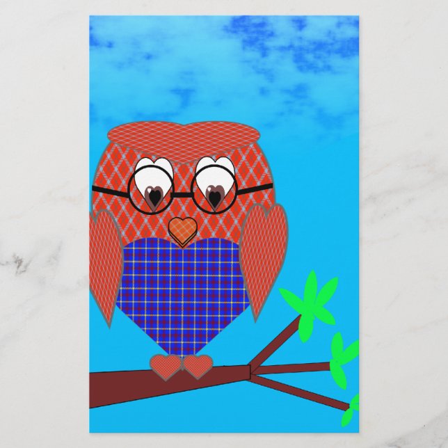 Tartan und Herz Owl Briefpapier (Vorderseite)