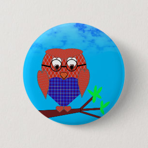 Tartan und Herz Owl Button