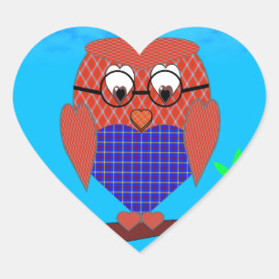 Tartan und Herz Owl Herz-Aufkleber