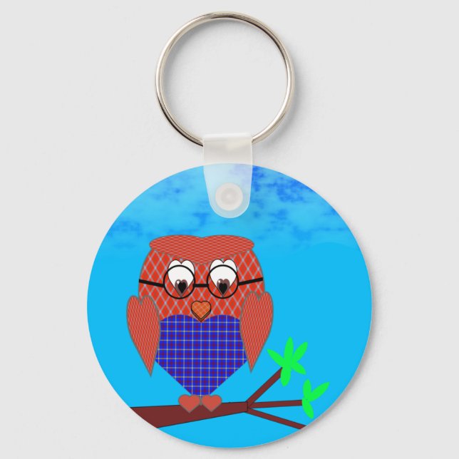 Tartan und Herz Owl Schlüsselanhänger (Vorderseite)