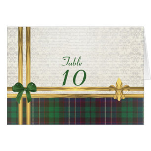 Tartan vert & or sur le numéro de table damassé bl