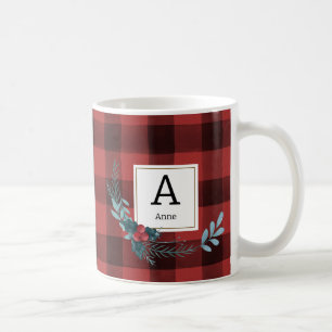 Tartan Weihnachtsgrün Monogram Kaffeetasse