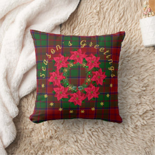 Tartan-Weihnachtsgruß-Poinsettie Kissen