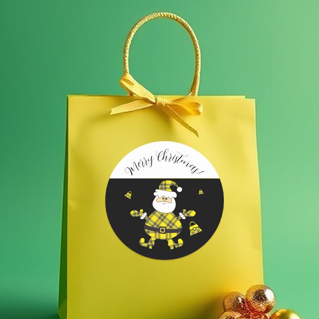 Tartan-Weihnachtsmann in leuchtender Farbe mit Pur Runder Aufkleber (Von Creator hochgeladen)